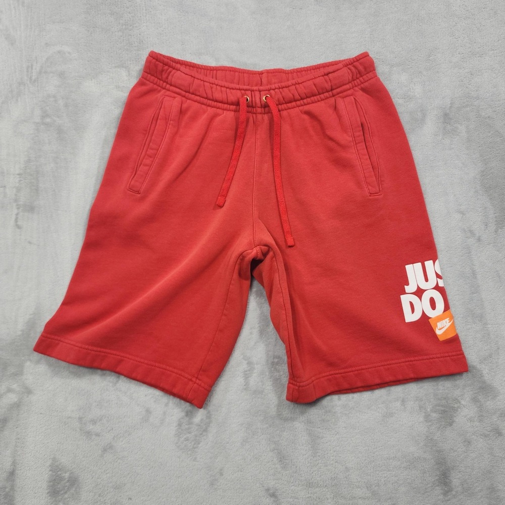 Nike Shorts Mens S Red Fleece Sweat Just Do It Drawstring Athletic Gym Running